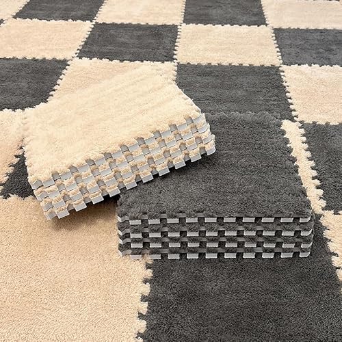 Zeyeo 20 Stück Ineinander Greifende Eva-Schaum-Fußmatten, Weiche, Flauschige Teppichfliesen Für Zuhause, 30,5 X 30,5 cm, 1 cm Dick(Gray Apricot) von Zeyeo