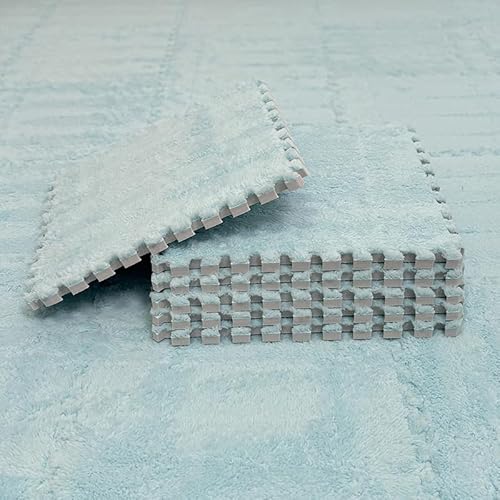 Zeyeo 20 Stück Ineinander Greifende Plüschschaum-Fußmatten Mit Rand, 12 X 12 Zoll, 0,4 Zoll, Weiche Quadratische Fliesen Für Zuhause(Light Blue) von Zeyeo
