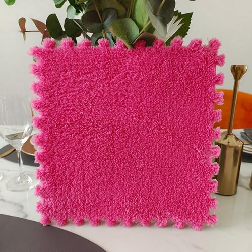 Zeyeo 20 Stück Plüsch-Puzzle-Schaumstoff-Bodenmatten, Weiche Ineinander Greifende Quadratische Fliesen, 30,5 X 30,5 cm (12 X 12 Zoll), 1 cm (0,4 Zoll) Dick(Rose Red) von Zeyeo