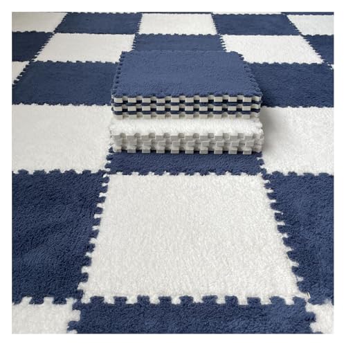 Zeyeo 24 Stück 12 X 12 X 0,4 Zoll Flauschige Ineinander Greifende Teppichfliesen, Weiche Schaumstoff-Fußmatten Für Zuhause(White Navy) von Zeyeo
