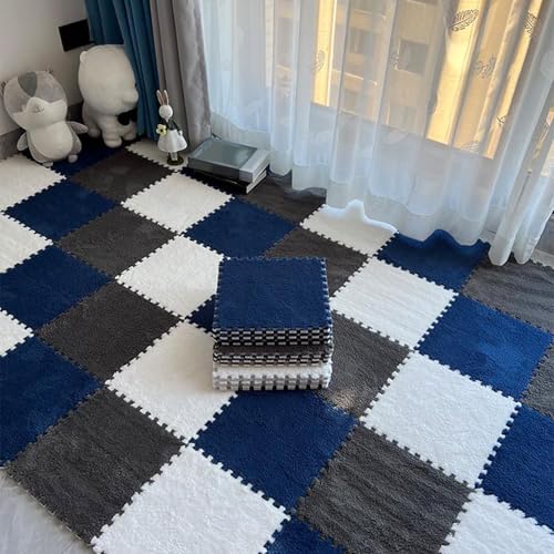 Zeyeo 24 Stück 12" X 12" X 1cm Dicke, Weiche Plüsch-Fußmatten Aus Ineinandergreifendem Schaumstoff Mit Kanten(Navy+Gray+White) von Zeyeo