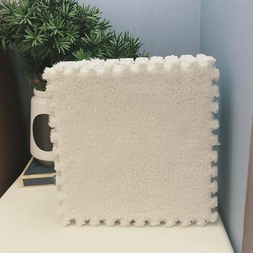 Zeyeo 24 Stück Ineinander Greifende Plüsch-Teppichfliesen, 30,5 X 30,5 X 1 cm, Zottelige Bodenmatten Aus Eva-Schaum Für Das Spielzimmer Zu Hause(White) von Zeyeo
