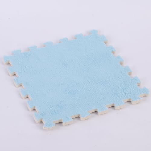 Zeyeo 24 Stück Rote, Ineinander Greifende, Zottelige Schaumstoff-Teppichfliesen Aus Plüsch, 12 X 12 Zoll, 0,4 Zoll Eva-Bodenmatten(Light Blue) von Zeyeo