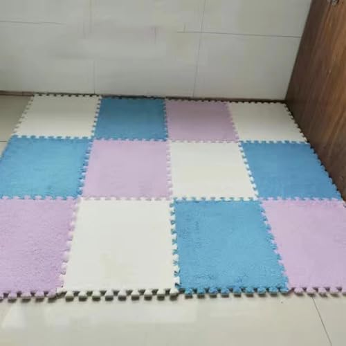 Zeyeo 24 Stück Shaggy Plüsch Ineinander Greifende Eva-Schaum-Fußmatten, 12x12in 0,4in Für Zuhause(Blue+Purple+White) von Zeyeo