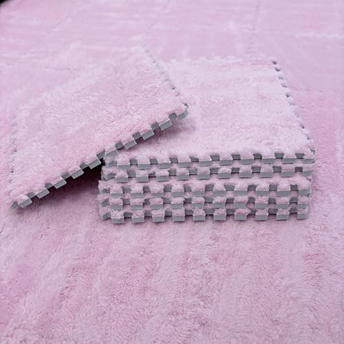 Zeyeo 24 Stück Zottelige, Ineinander Greifende Teppichfliesen Aus Plüsch, Maschinenwaschbare Eva-Schaumstoffmatten, 30,5 X 30,5 cm, 1 cm Dick(Pink) von Zeyeo