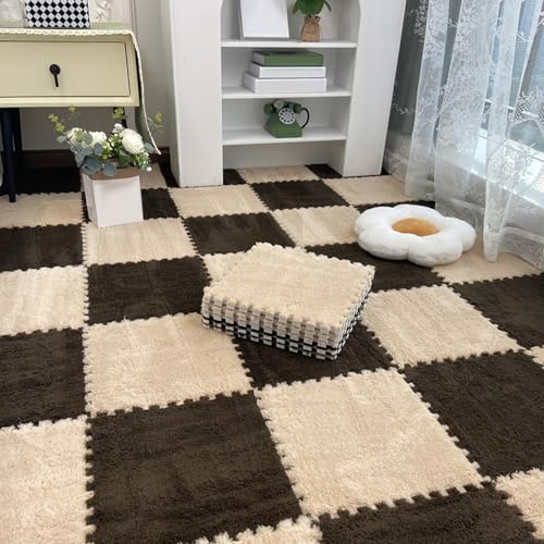 Zeyeo 24 Stücke 12 "x 12" X 1cm Flauschigen Ineinander Greifen Teppich Fliesen Weiche Puzzle Fußmatten(Gray Apricot) von Zeyeo