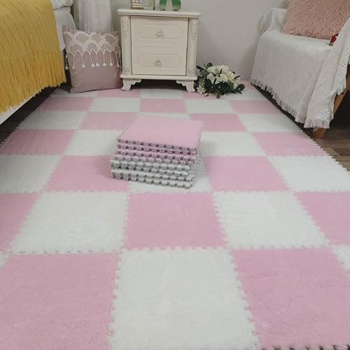 Zeyeo 28 Stück 12" X 12" X 1cm Plüsch-Fußmatten Aus Ineinandergreifendem Schaumstoff Mit Rand Für Das Spielzimmer Zu Hause(Pink+White) von Zeyeo