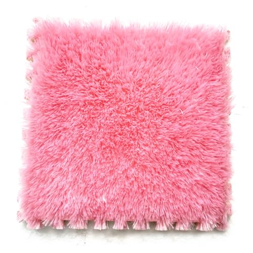 Zeyeo 28 Stück Ineinander Greifende Plüsch-Fußmatten Aus Schaumstoff Mit Rand, 12 X 12 Zoll, 0,4 Zoll, Weiche Quadratische Fliesen Für Die Heimdekoration(Pink) von Zeyeo