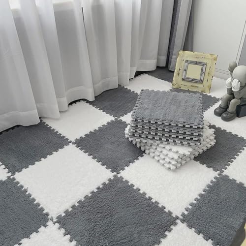 Zeyeo 30 Stück 12" X 12" X 1cm Plüsch-Fußmatten Aus Ineinandergreifendem Schaumstoff Mit Rand Für Das Spielzimmer Zu Hause(Gray+White) von Zeyeo