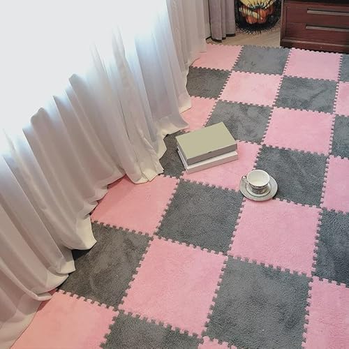 Zeyeo 30 Stück 12" X 12" X 1cm Plüsch-Fußmatten Aus Ineinandergreifendem Schaumstoff Mit Rand Für Das Spielzimmer Zu Hause(Gray+pink) von Zeyeo