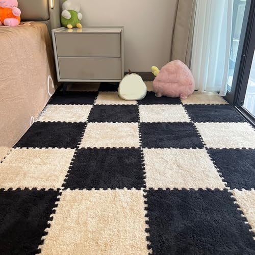 Zeyeo 30 Stück 12" X 12" X 1cm Plüsch-Fußmatten Aus Ineinandergreifendem Schaumstoff Mit Rand Für Das Spielzimmer Zu Hause(Gray Apricot) von Zeyeo