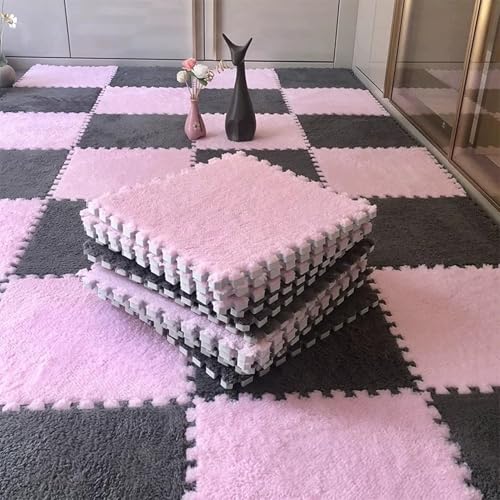 Zeyeo 30 Stück 12" X 12" X 1cm Plüsch-Fußmatten Aus Ineinandergreifendem Schaumstoff Mit Rand Für Das Spielzimmer Zu Hause(Gray Pink) von Zeyeo