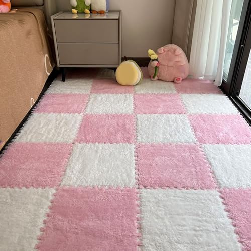 Zeyeo 30 Stück 12" X 12" X 1cm Plüsch-Fußmatten Aus Ineinandergreifendem Schaumstoff Mit Rand Für Das Spielzimmer Zu Hause(Pink White) von Zeyeo