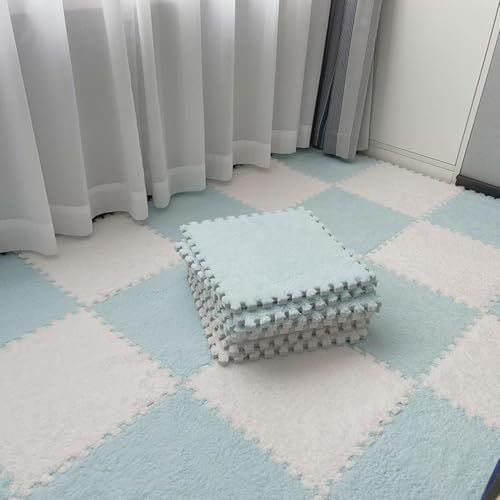 Zeyeo 30 Stück 12" X 12" X 1cm Plüsch-Fußmatten Aus Ineinandergreifendem Schaumstoff Mit Rand Für Das Spielzimmer Zu Hause(White+Blue) von Zeyeo