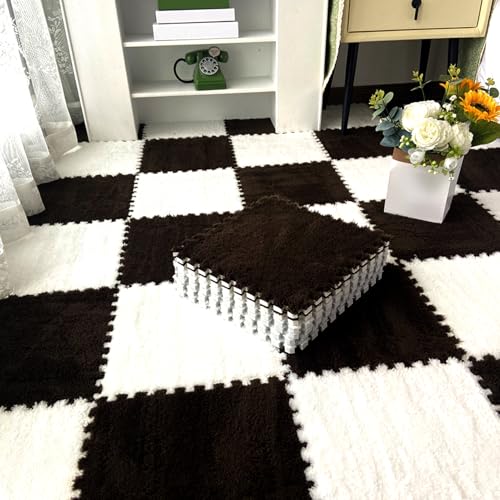 Zeyeo 30 Stück 12" X 12" X 1cm Quadratische Ineinander Greifende Teppichfliesen Mit Rand, Plüschschaum-Bodenmatten Für Das Spielzimmer Zu Hause(Black+White) von Zeyeo