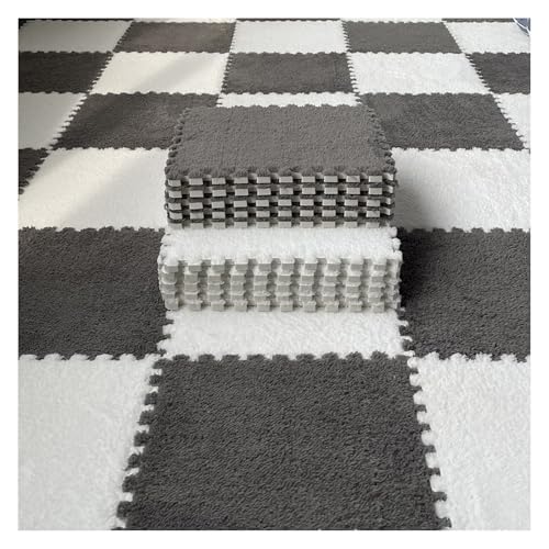 Zeyeo 36 Stück 11,8 X 11,8 X 0,39 Zoll Ineinander Greifende Plüschschaum-Teppichfliesen, Weiche Quadratische Puzzlematten Für Wohnzimmer Und Schlafzimmer(Gray White) von Zeyeo