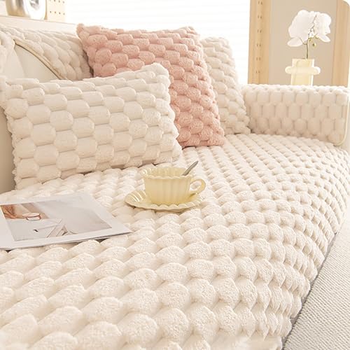 Zeyeo 3D Dicker Sofabezug Aus Kaninchenplüsch 2023, rutschfest, Universell Für 1–4 Kissen, Sektionscouch(Cream,50 * 70cm/19.7 * 27.6in) von Zeyeo