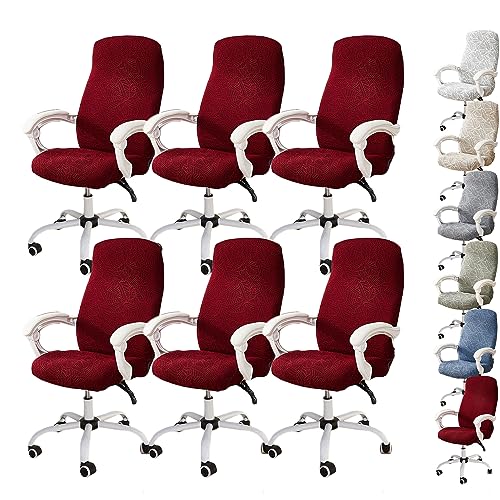 Zeyeo 3D-Jacquard-Bürostuhlbezug, Dehnbarer Drehstuhl-Schonbezug Mit Reißverschluss, 4er-/6er-Set(Red 6pcs,X-Large) von Zeyeo