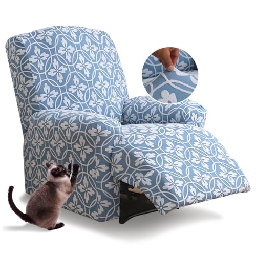 Zeyeo 4-teilige Stretch-Bezüge Für Relaxsessel Aus Jacquard – Verdickter Möbelschutz Für 1-Sitzer-Relaxsessel, Ideal Für Familien Mit Kindern Und Haustieren(Blue) von Zeyeo