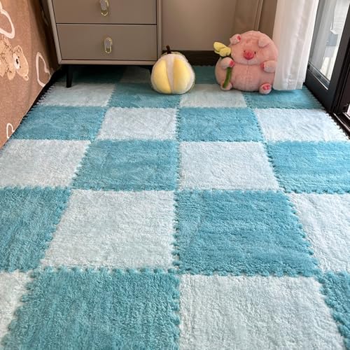 Zeyeo 40 Stück 12" X 12" X 1cm Dicke Ineinander Greifende Schaumstoff-Bodenmatten Mit Kissen Für Spielzimmer Klassenzimmer(Dark Blue Light Blue) von Zeyeo