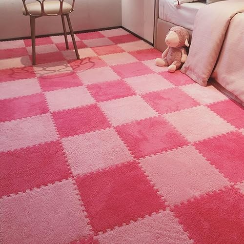 Zeyeo 40 Stück 12" X 12" X 1cm Dicke Ineinander Greifende Schaumstoff-Bodenmatten Mit Kissen Für Spielzimmer Klassenzimmer(Pink+Rose Red) von Zeyeo