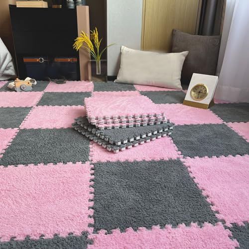 Zeyeo 40 Stück 12" X 12" X 1cm Weiche Plüsch-Fußmatten Aus Ineinandergreifendem Schaumstoff Mit Rändern Für Die Heimdekoration(Gray Pink) von Zeyeo