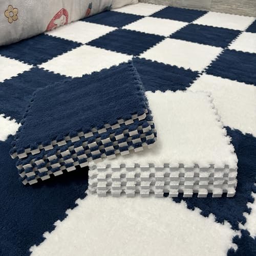 Zeyeo 40 Stück 12" X 12" X 1cm Weiche Plüsch-Fußmatten Aus Ineinandergreifendem Schaumstoff Mit Rändern Für Die Heimdekoration(White Navy) von Zeyeo
