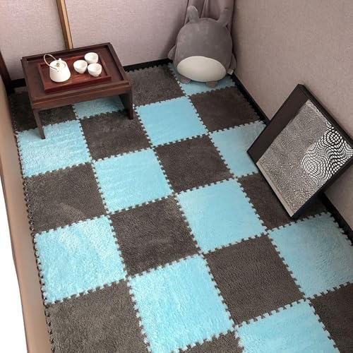 Zeyeo 40 Stücke 12 "x 12" X 1cm Plüsch Ineinander Greifen Teppich Fliesen Schaum Fußmatten Für Spielzimmer(Light Blue+Gray) von Zeyeo