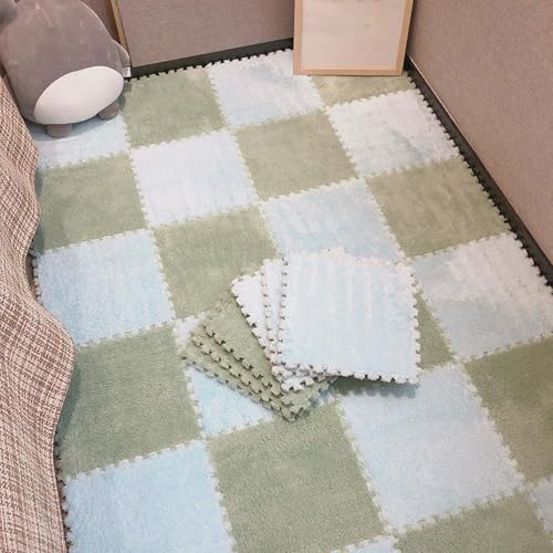 Zeyeo 40 Stücke Verdickt Plüsch Schaum Ineinander Greifen Boden Fliesen 12 "x 12" X 1cm Puzzle Matten(Green 2+Light Blue) von Zeyeo
