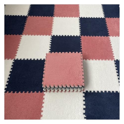 Zeyeo 60 Stück Flauschige Ineinander Greifende Eva-Schaum-Fußmatten 11,8 X 11,8 X 0,39 Zoll (30 X 30 X 1 cm) Weiche Schutzfliesen Für Zuhause(Navy Light Red White) von Zeyeo
