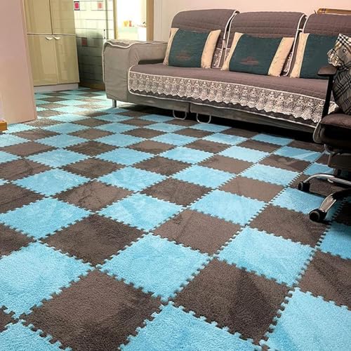 Zeyeo 60 Stücke 12 "x 12" X 1cm Plüsch Ineinander Greifen Teppich Fliesen Schaum Fußmatten Für Spielzimmer(Light Blue+Gray) von Zeyeo