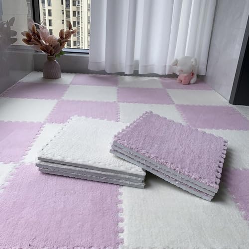 Zeyeo 60 Stücke 12 "x 12" X 1cm Plüsch Ineinander Greifen Teppich Fliesen Schaum Fußmatten Für Spielzimmer(Pink+White) von Zeyeo