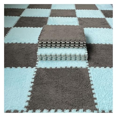 Zeyeo 80 Stück Dicke, Ineinander Greifende Schaumstoff-Fußmatten Aus Plüsch, 30,5 X 30,5 X 1 cm, Mit Kanten(Gray Light Blue) von Zeyeo