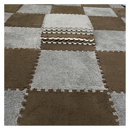 Zeyeo 80 Stück Plüsch-Fußmatten Aus Ineinandergreifendem Schaumstoff, 30 X 30 X 1 cm, Weiche Quadratische Fliesen Für Zuhause(Dark Brown Gray) von Zeyeo