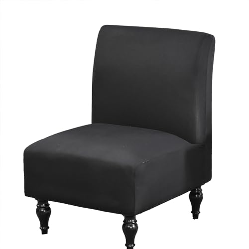 Zeyeo Armlehnenloser Stuhlbezug, Stretch-Spandex-Jacquard, Rutschfester Möbelschutz Für Wohn- Und Esszimmer(Black,1PCS) von Zeyeo