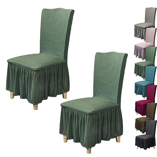 Zeyeo Atmungsaktive, Dehnbare Stuhlhussen Für Esszimmerstühle, 1er-/2er-/4er-Set – Verdickte, Weiche Parsons-Schonbezüge Mit Rock Für Küche/Hotel/Restaurant(Green 2pcs) von Zeyeo