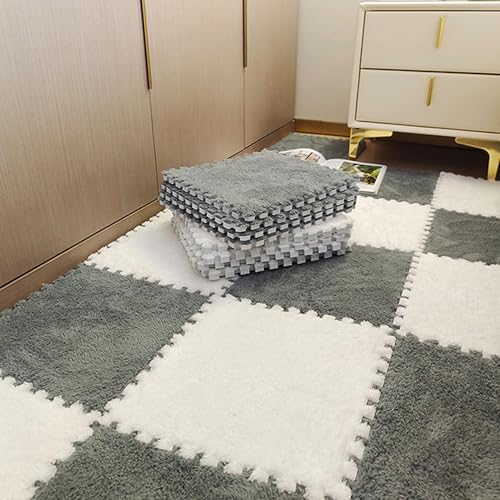Zeyeo Bodenmatte Aus Plüschschaum, 30 Stück, 30,5 X 30,5 X 1 cm, Ineinander Greifende Teppichfliesen Mit Rand Für Das Spielzimmer Zu Hause(Gray White) von Zeyeo