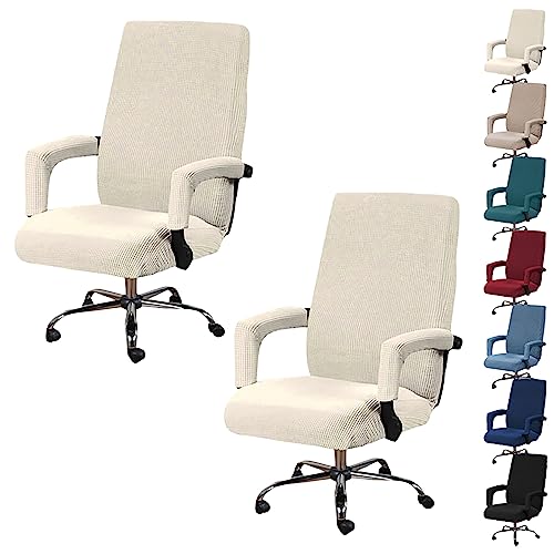 Zeyeo Bürostuhlbezug-Set Mit Hoher Rückenlehne (1/2/4/6 Stück) – Verdickter Schonbezug Für Drehstühle Mit Reißverschluss(Beige 2pcs,Large) von Zeyeo