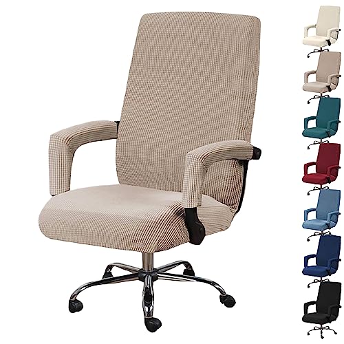 Zeyeo Bürostuhlbezug-Set Mit Hoher Rückenlehne (1/2/4/6 Stück) – Verdickter Schonbezug Für Drehstühle Mit Reißverschluss(Khaki 1pcs,Large) von Zeyeo