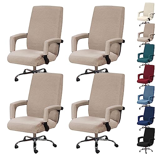 Zeyeo Bürostuhlbezug-Set Mit Hoher Rückenlehne (1/2/4/6 Stück) – Verdickter Schonbezug Für Drehstühle Mit Reißverschluss(Khaki 4pcs,X-Large) von Zeyeo