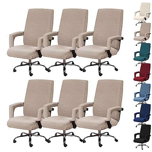 Zeyeo Bürostuhlbezug-Set Mit Hoher Rückenlehne (1/2/4/6 Stück) – Verdickter Schonbezug Für Drehstühle Mit Reißverschluss(Khaki 6pcs,Large) von Zeyeo