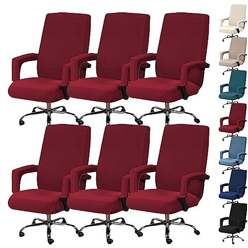 Zeyeo Bürostuhlbezug-Set Mit Hoher Rückenlehne (1/2/4/6 Stück) – Verdickter Schonbezug Für Drehstühle Mit Reißverschluss(Red 6pcs,Large) von Zeyeo