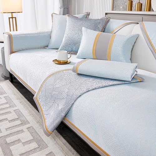 Zeyeo Cooler Sofabezug Für Den Sommer – Moderner, Waschbarer, Rutschfester Schonbezug Für Sofas Mit 2/3/4 Kissen Und L-/U-Form Mit Armlehnenbezug(Blue,90 * 180CM/35.4 * 71IN) von Zeyeo