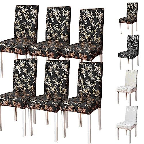Zeyeo Dehnbare Jacquard-Stuhlhussen Für Parson-Stuhl, 2er-/4er-/6er-Set, Abnehmbare Und Waschbare Schoner Für Esszimmer, Partys Und Hochzeiten(Black Gold 2pcs) von Zeyeo