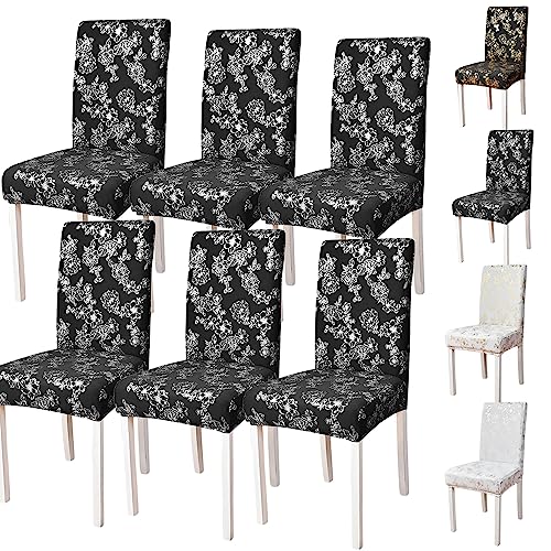 Zeyeo Dehnbare Jacquard-Stuhlhussen Für Parson-Stuhl, 2er-/4er-/6er-Set, Abnehmbare Und Waschbare Schoner Für Esszimmer, Partys Und Hochzeiten(Black Silver 6pcs) von Zeyeo