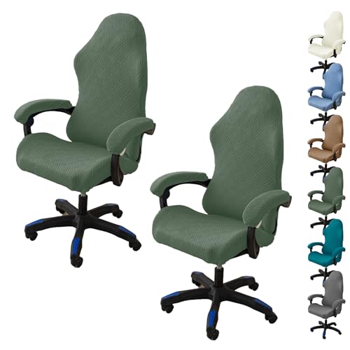 Zeyeo Diamant-Jacquard-Bürostuhlbezüge – Stretch-Gaming-/Drehstuhl-Schonbezug Mit Reißverschluss/Armlehne, Abnehmbar(Green 2pcs) von Zeyeo
