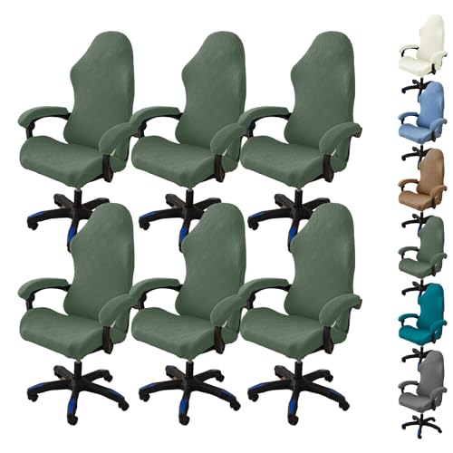 Zeyeo Diamant-Jacquard-Bürostuhlbezüge – Stretch-Gaming-/Drehstuhl-Schonbezug Mit Reißverschluss/Armlehne, Abnehmbar(Green 6pcs) von Zeyeo