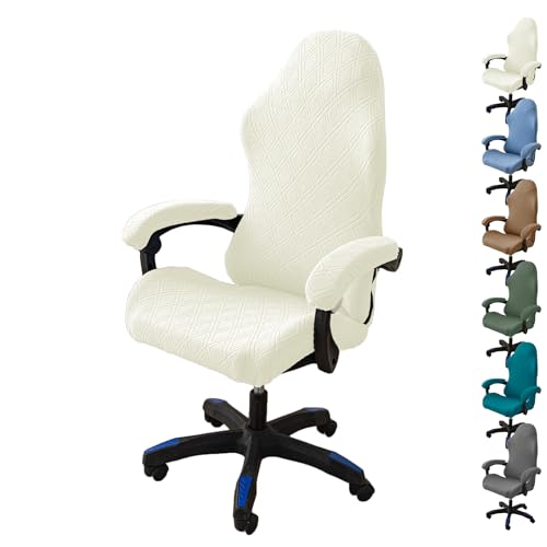 Zeyeo Diamant-Jacquard-Bürostuhlbezüge – Stretch-Gaming-/Drehstuhl-Schonbezug Mit Reißverschluss/Armlehne, Abnehmbar(White 1pcs) von Zeyeo