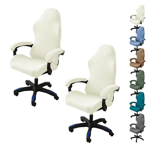 Zeyeo Diamant-Jacquard-Bürostuhlbezüge – Stretch-Gaming-/Drehstuhl-Schonbezug Mit Reißverschluss/Armlehne, Abnehmbar(White 2pcs) von Zeyeo