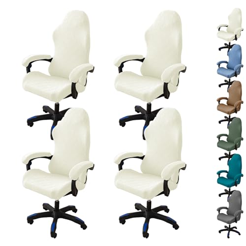 Zeyeo Diamant-Jacquard-Bürostuhlbezüge – Stretch-Gaming-/Drehstuhl-Schonbezug Mit Reißverschluss/Armlehne, Abnehmbar(White 4pcs) von Zeyeo